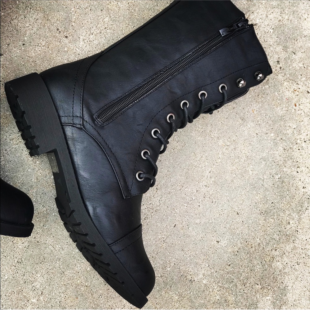 Combat Black Block Lug Heel Military Moto Boots 10 - Picture 3 of 8